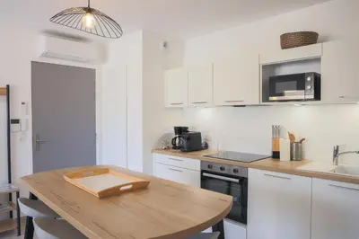 Cuisine ou kitchenette dans l'établissement Appartement La Balagne , Bord de mer, Grande Terrasse, Sant'Ambroggio