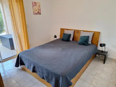 Un ou plusieurs lits dans un hébergement de l'établissement NOUVEL LOCATION d'un Bel appart T2 climatisé et meublé au RDCh avec piscine dans residence les Melody