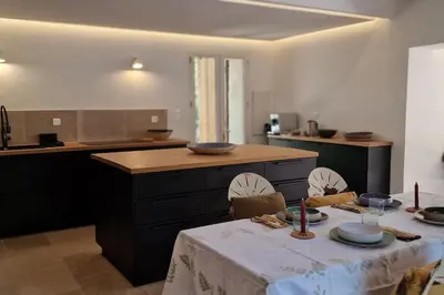 Cuisine ou kitchenette dans l'établissement Villa Bergerie Baracco Argia, piscine, maquis et tradition corse pour 6 personnes
