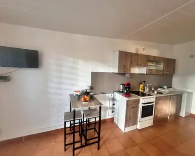 Cuisine ou kitchenette dans l'établissement Studio les pieds dans l eau