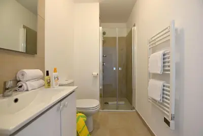 Salle de bains dans l'établissement marina di bravone 185 vue mer