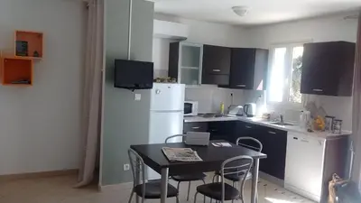 Cuisine ou kitchenette dans l'établissement Les Terrasses de LOZARI de Nadine et Claude