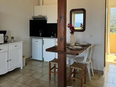 Cuisine ou kitchenette dans l'établissement Studio proche Calvi