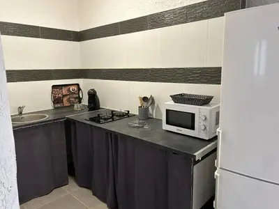 Cuisine ou kitchenette dans l'établissement Appartement convivial à Marignana, proche de la nature