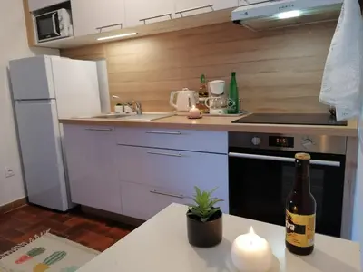 Cuisine ou kitchenette dans l'établissement Marine de Sant Ambroggio-Haute-Corse-bel appartement vue mer - 3 min de la plage