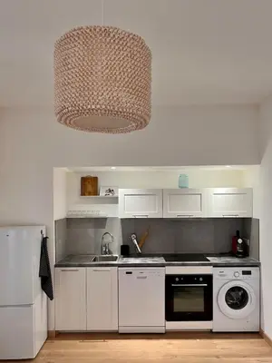 Cuisine ou kitchenette dans l'établissement Village centre appartement