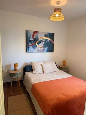 Un ou plusieurs lits dans un hébergement de l'établissement Villa Paraìso, maison avec piscine route de Calenzana