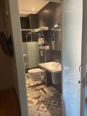 Salle de bains dans l'établissement Logis Hotel Le Lonca