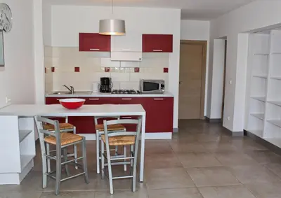 Cuisine ou kitchenette dans l'établissement apartment on the sea - Moriani beach