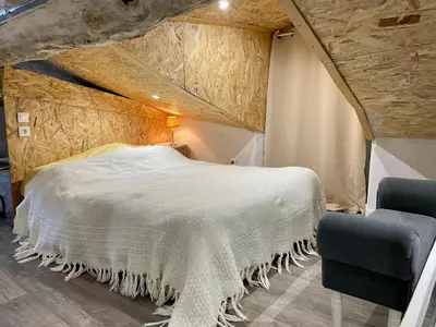Un ou plusieurs lits dans un hébergement de l'établissement Appartement 1 chambre en Haute-Corse à Pietra Di Verde