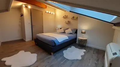 Un ou plusieurs lits dans un hébergement de l'établissement Résidence Les Marines de Moriani pieds dans l'eau duplex avec terrasses vue mer, 4-8 pers
