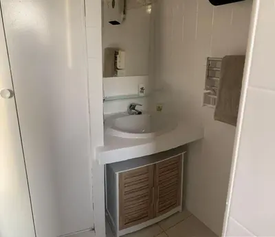Salle de bains dans l'établissement Beau et confortable 2 pièces vue mer/maquis